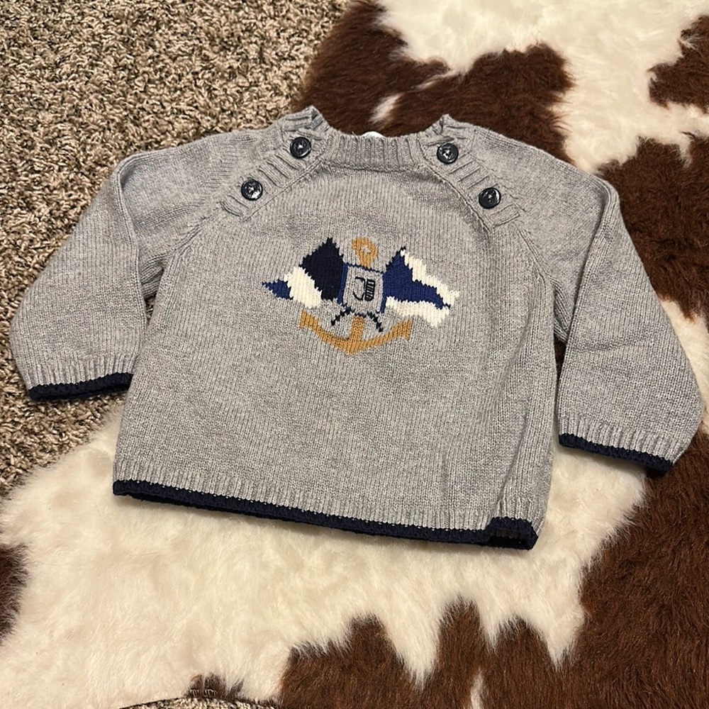 Gray Knit Jacadi Sweater with Nautical Design